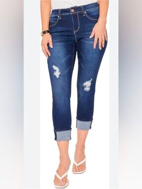 1822 Denim NWT Women's Distressed Cuffed Dark Blue Jeans